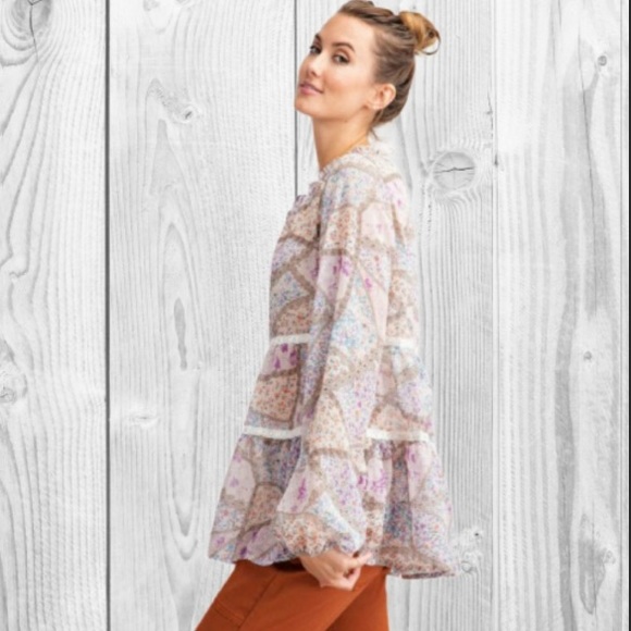 NWT Chiffon Layered Peplum Blouse/Peasant Top - Picture 3 of 5